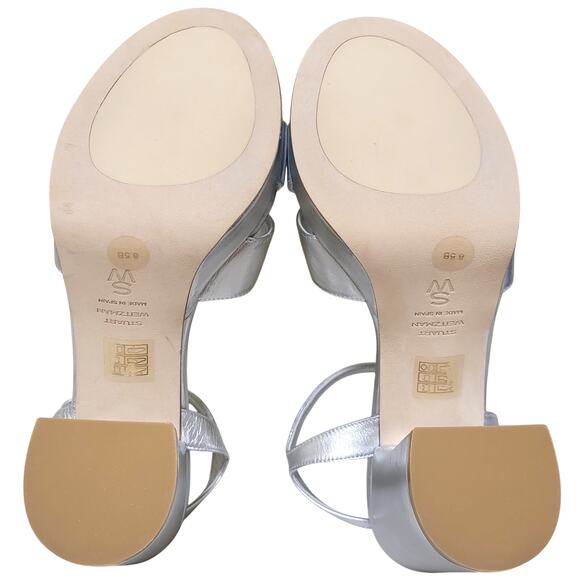 Stuart Weitzman Dayna Platform Ankle Strap Sandals Size US 8.5B Silver Leather - Picture 7 of 8